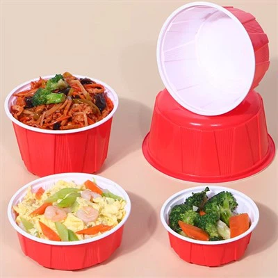 Sıcak satış kırmızı plastik yuvarlak sıcak çorba kase